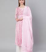 Pink embroidered polyester embroidered-kurtis