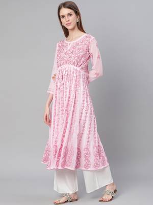 Pink embroidered polyester embroidered-kurtis 3