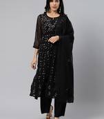 Black embroidered polyester embroidered-kurtis