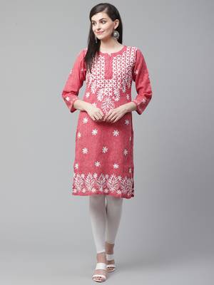Red embroidered cotton embroidered-kurtis 1