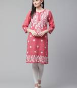 Red embroidered cotton embroidered-kurtis