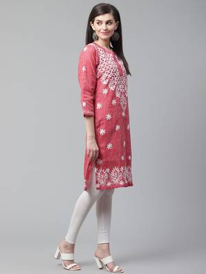 Red embroidered cotton embroidered-kurtis 4