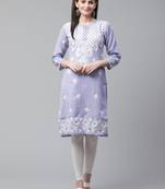 Sky-blue embroidered cotton embroidered-kurtis