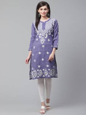 Navy-blue embroidered cotton embroidered-kurtis 1