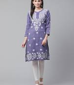 Navy-blue embroidered cotton embroidered-kurtis