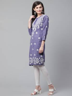 Navy-blue embroidered cotton embroidered-kurtis 3