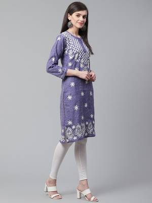 Navy-blue embroidered cotton embroidered-kurtis 4
