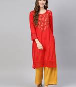 Red hand woven cotton chikankari-kurtis