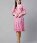 Pink hand woven cotton chikankari-kurtis