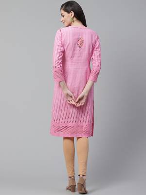 Pink hand woven cotton chikankari-kurtis 2