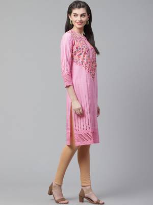 Pink hand woven cotton chikankari-kurtis 4