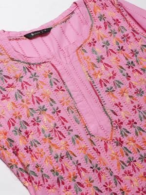 Pink hand woven cotton chikankari-kurtis 5