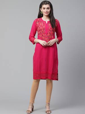 Magenta hand woven cotton chikankari-kurtis 1