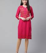 Magenta hand woven cotton chikankari-kurtis