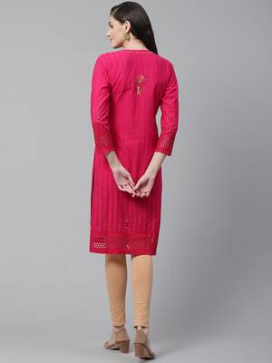 Magenta hand woven cotton chikankari-kurtis 2