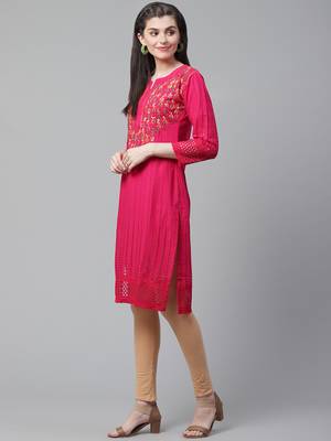 Magenta hand woven cotton chikankari-kurtis 3