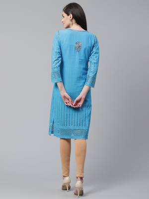 Blue hand woven cotton chikankari-kurtis 2