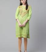 Light-green hand woven cotton chikankari-kurtis