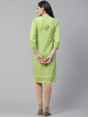 Light-green hand woven cotton chikankari-kurtis 2