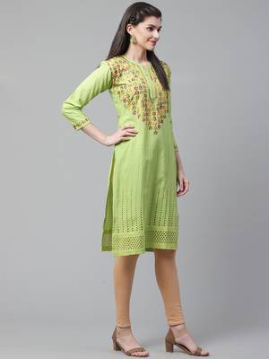 Light-green hand woven cotton chikankari-kurtis 4