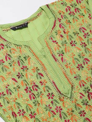 Light-green hand woven cotton chikankari-kurtis 5