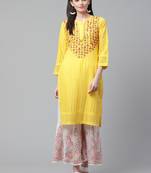 Yellow hand woven cotton chikankari-kurtis