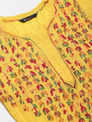 Yellow hand woven cotton chikankari-kurtis 5