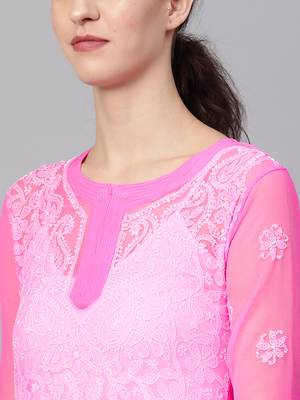 Pink hand woven georgette chikankari-kurtis 5