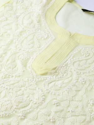 Yellow hand woven georgette chikankari-kurtis 5