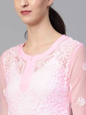 Light-pink hand woven georgette chikankari-kurtis 5