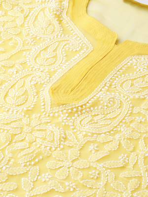 Mustard hand woven georgette chikankari-kurtis 5