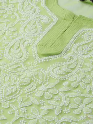 Green hand woven georgette chikankari-kurtis 5