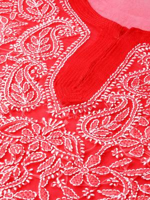 Red hand woven georgette chikankari-kurtis 5