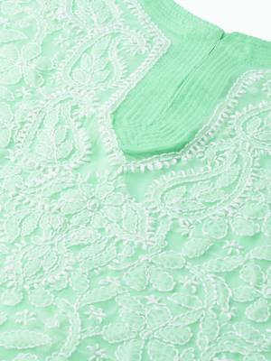 Sea-green hand woven georgette chikankari-kurtis 5