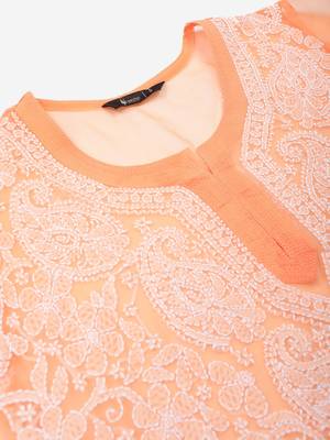 Orange hand woven georgette chikankari-kurtis 5