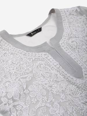 Grey hand woven georgette chikankari-kurtis 5