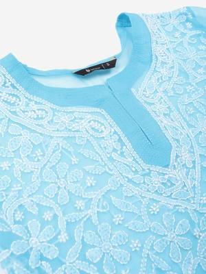 Sky-blue hand woven georgette chikankari-kurtis 5