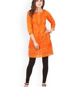Orange hand woven cotton chikankari-kurtis