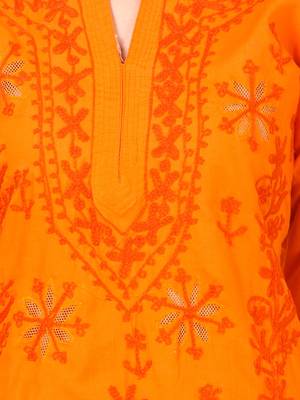 Orange hand woven cotton chikankari-kurtis 5