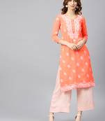 Peach hand woven georgette chikankari-kurtis