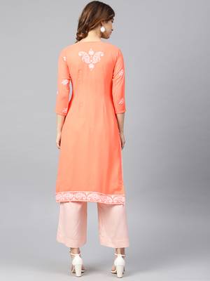 Peach hand woven georgette chikankari-kurtis 2