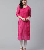 Pink hand woven georgette chikankari-kurtis