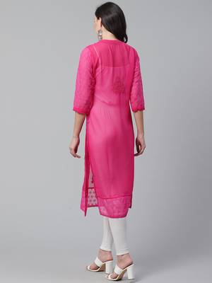 Pink hand woven georgette chikankari-kurtis 2