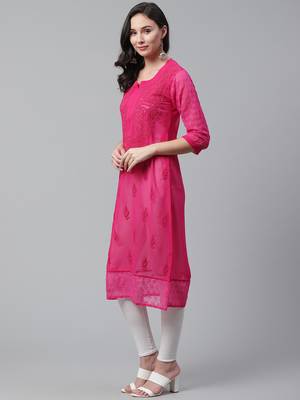 Pink hand woven georgette chikankari-kurtis 3