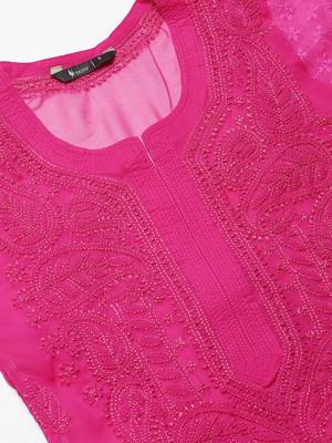 Pink hand woven georgette chikankari-kurtis 5