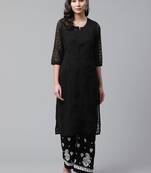 Black hand woven georgette chikankari-kurtis