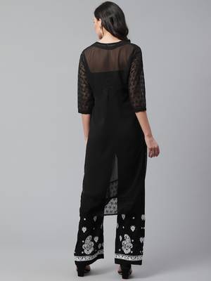 Black hand woven georgette chikankari-kurtis 2