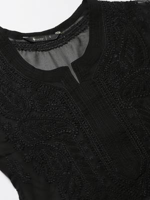 Black hand woven georgette chikankari-kurtis 5