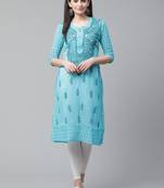 Blue hand woven georgette chikankari-kurtis