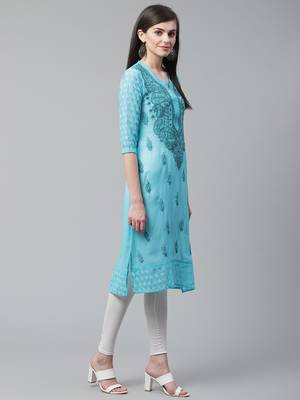 Blue hand woven georgette chikankari-kurtis 3